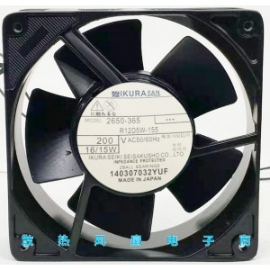 IKURA FAN R12D5W-155 2650-365 200V 16/15W 2wires Cooling Fan